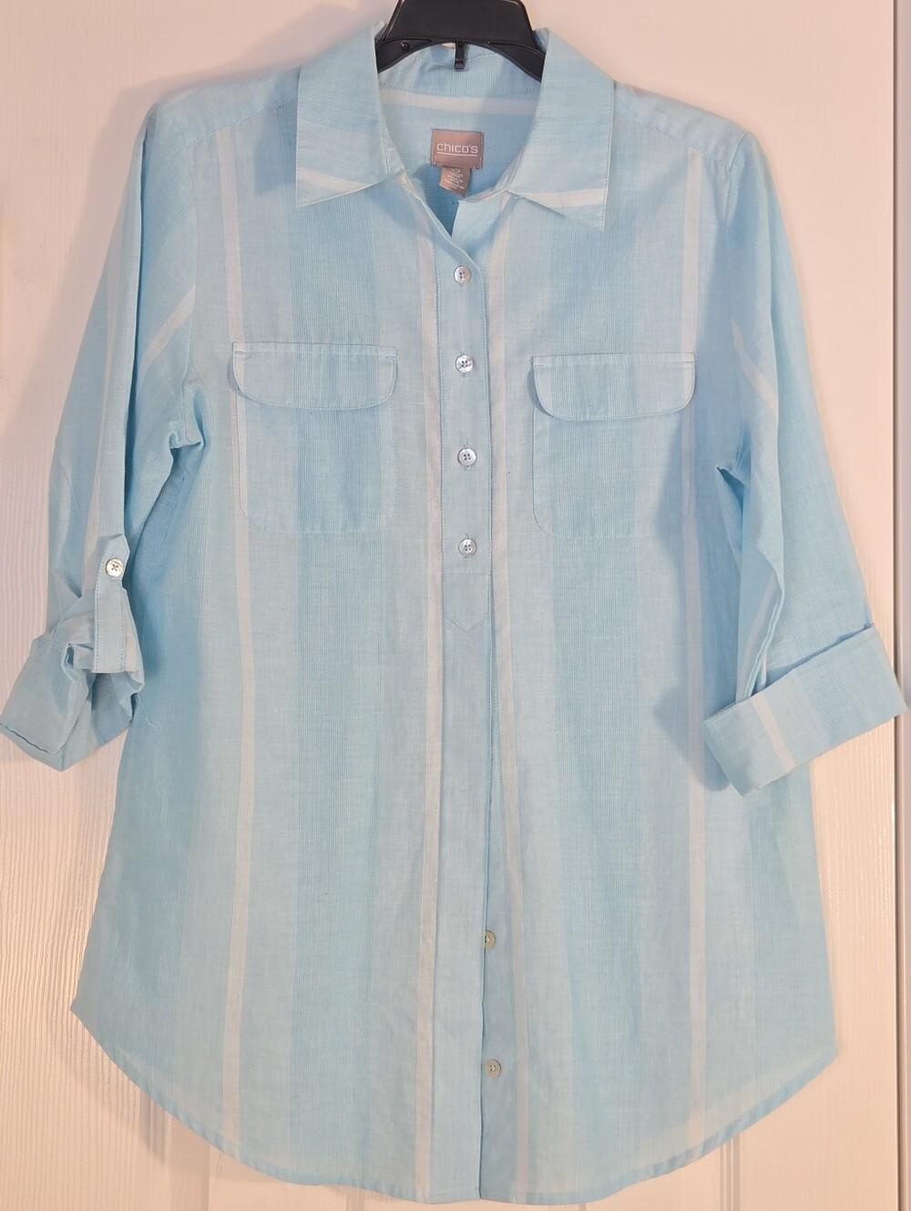 Chico's lightweight cotton button up blouse blue size 0